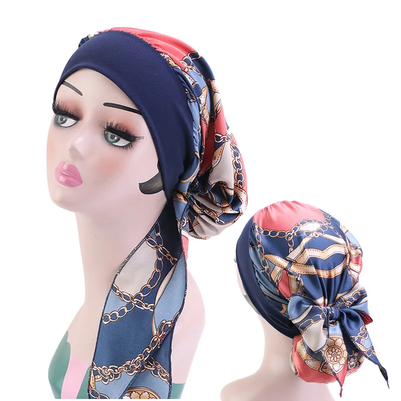Women's Muslim Hijab Cancer Chemo Hat - Turban Cap Head Scarf - Black, 58cm