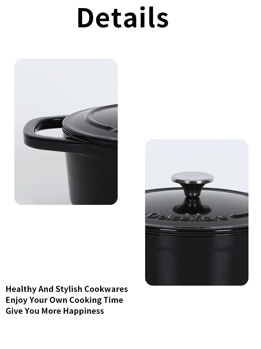 Deep Round Cast Iron Dutch Oven Enamel Casserole Cookware With Nonstick