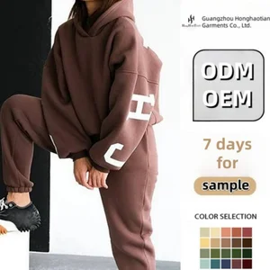 ODM Custom Logo Hoodies and Sweat Pants Jogger Set Woman,women Tracksuit 2 Two Piece Set Sweatpants and Hoodie Set,women Hoodies