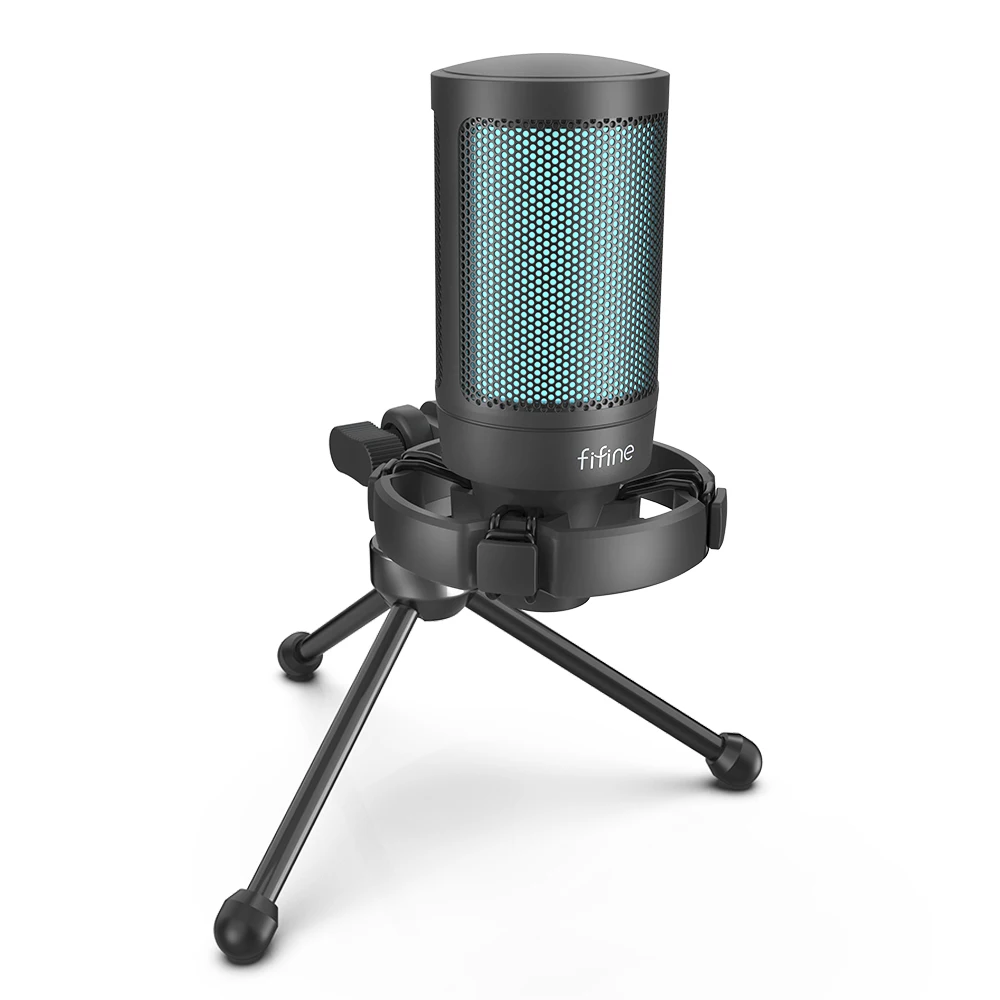 For A2 Standing Condenser Computer Microphone USB RGB Lighting Noise Cancelling Light-weight Wired Gaming Streaming Studio