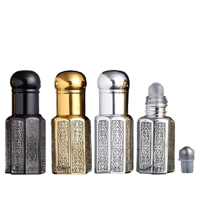3ml 6ml 12ml Luxury Empty Glass Essential Oil Roll on Bottle Round Silver Gold Black Lid Glass Steel Bead Roller Perfume Vials