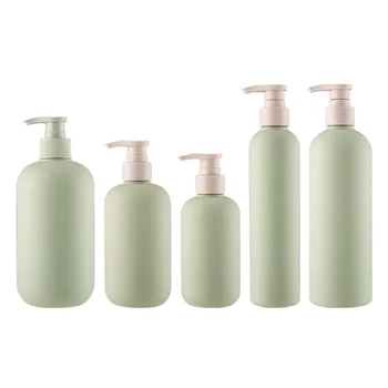 200 250 300 500ml matte green ECO PE plastic bottle packaging set cosmetic container body scrub lotion pump empty shampoo bottle