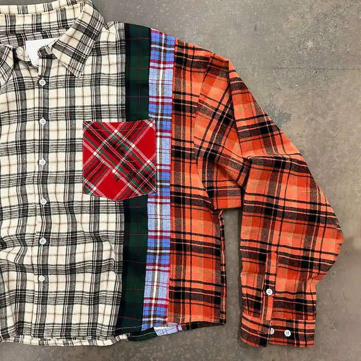 Salati T-shirt Hommes Manufacturer Regular Button up Baggy Longsleeve Vintage Oversized Plaid Check Flannel Cropped T Shirts Men gallery 3