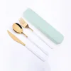 Oro+blanco- Cuchara/tenedor/cuchillo/estuche