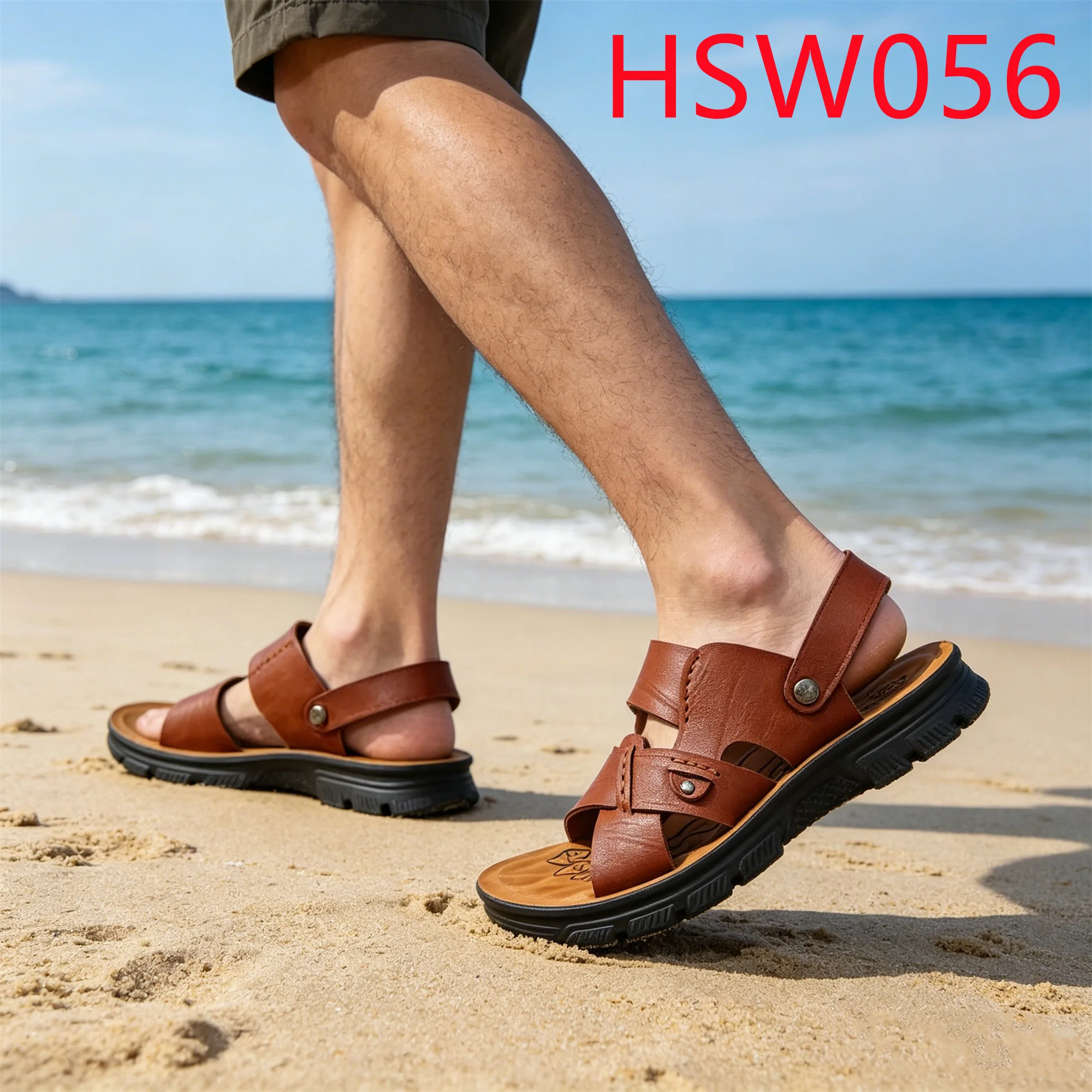 HY,African Market Popular Skid Resistant PU Injection Sole Beach Shoes Open Toe Quick-drying No Stuffy Feet Male Sandals HSW056