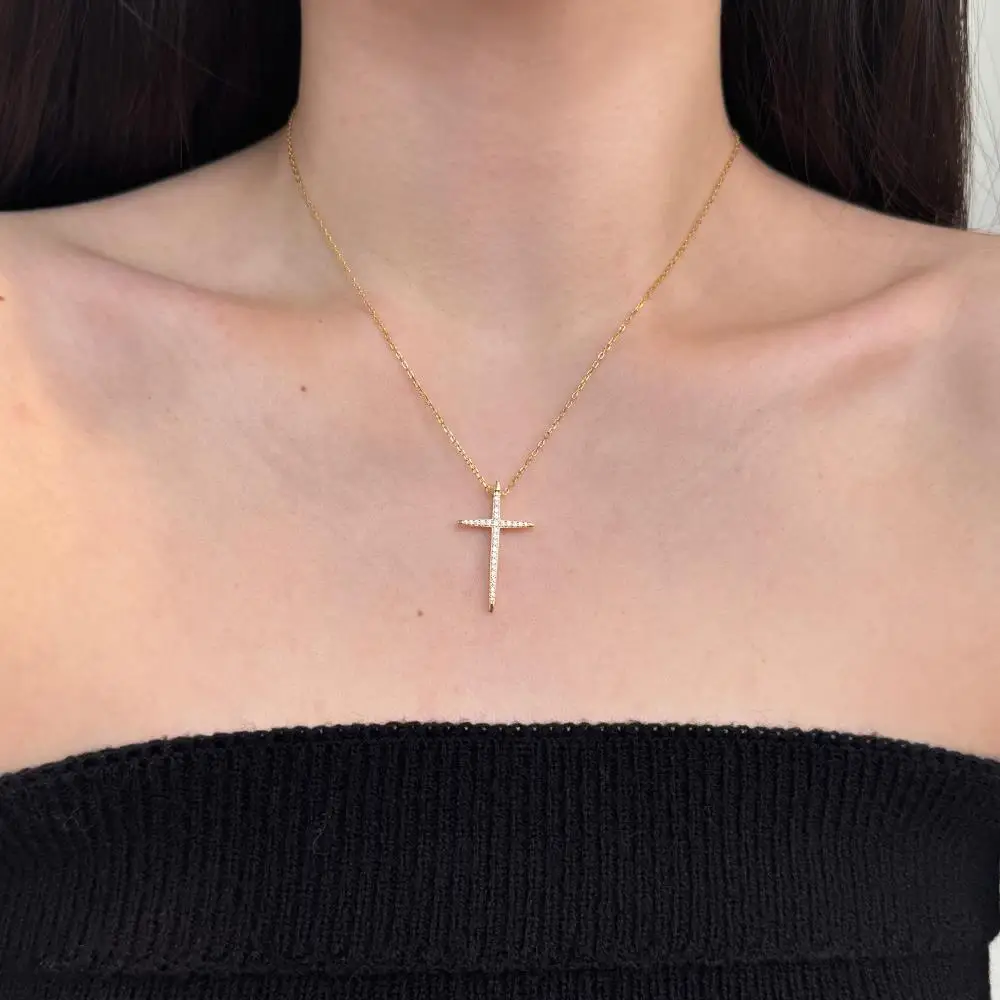 KAKODIY small zircon women's necklace jewelry 925 sterling silver 18K gold plated religious cross pendant necklace detail 8