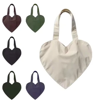 2025 Customizable Large Capacity Heart-Shape Canvas Tote Bag for Women Fashionable Portable Bag for Spring