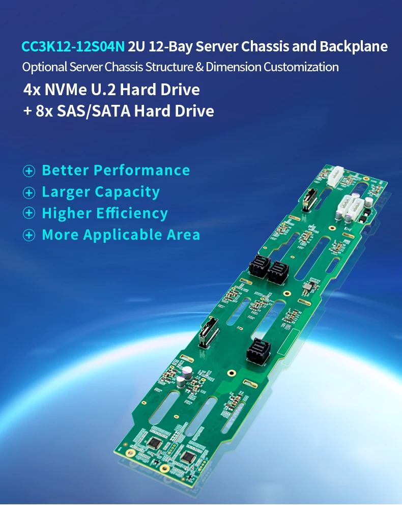 2U 12-bay Rackmount Chassis with Straight-through 4NVMe Backplane CC3K12-12S04N