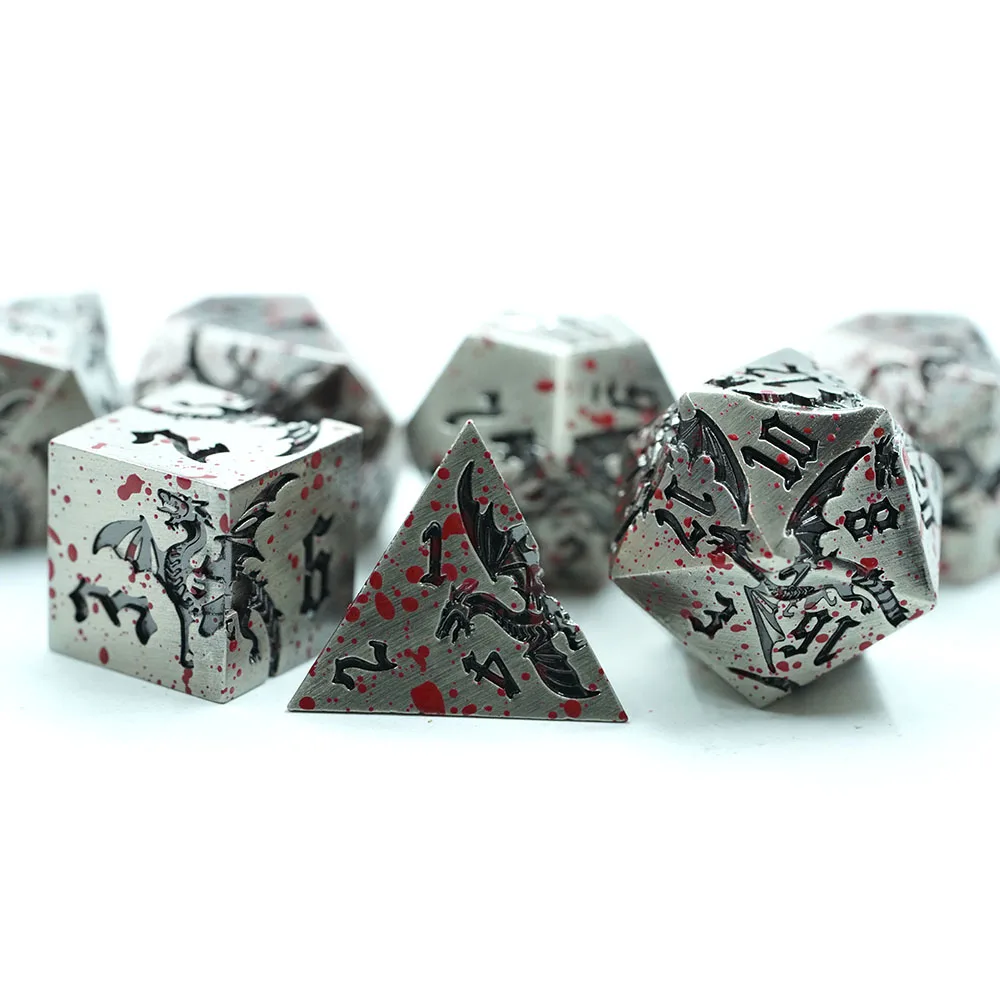 Yushun Handmade Polyhedral Metal Dice Set Unique Dragon Design with Blood Features Made of Zinc Alloy supplier