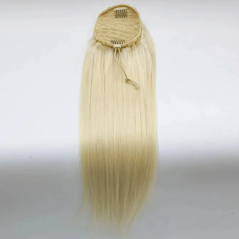 613 Pferdeschwanz-Extensions mit Kordelzug, glattes Echthaar, 16-26 Zoll, 100 g_voghion.com