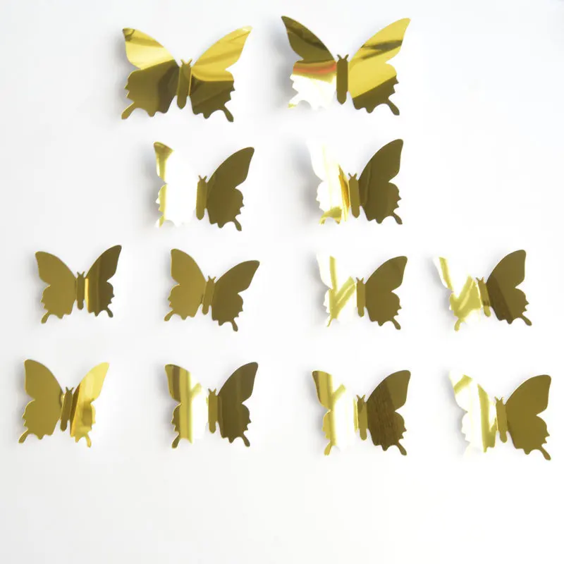 12 Espejos 3D Mariposa Pegatinas De Pared Para Habitación Decoración Dormitorio 