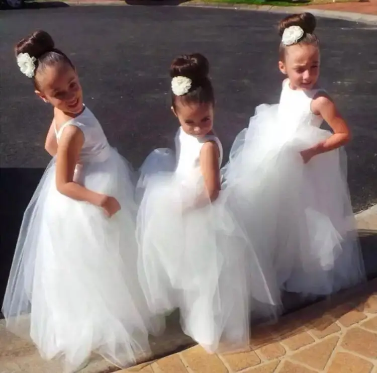 WHITE JR BRIDESMAID INFANT TODDLER PAGEANT TAFFETA PARTY GOWN FLOWER GIRL DRESS 