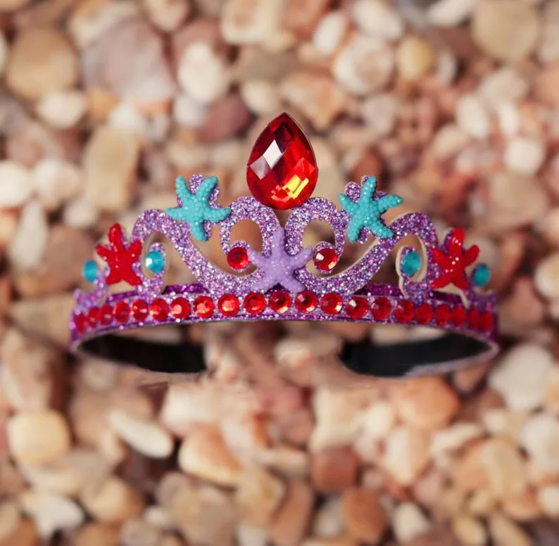 Корона на день рождения для маленьких девочек, детская тиара, ободки на голову, обруч для волос, аксессуары для волос, фиолетовая, синяя, морская звезда, корона, головной убор