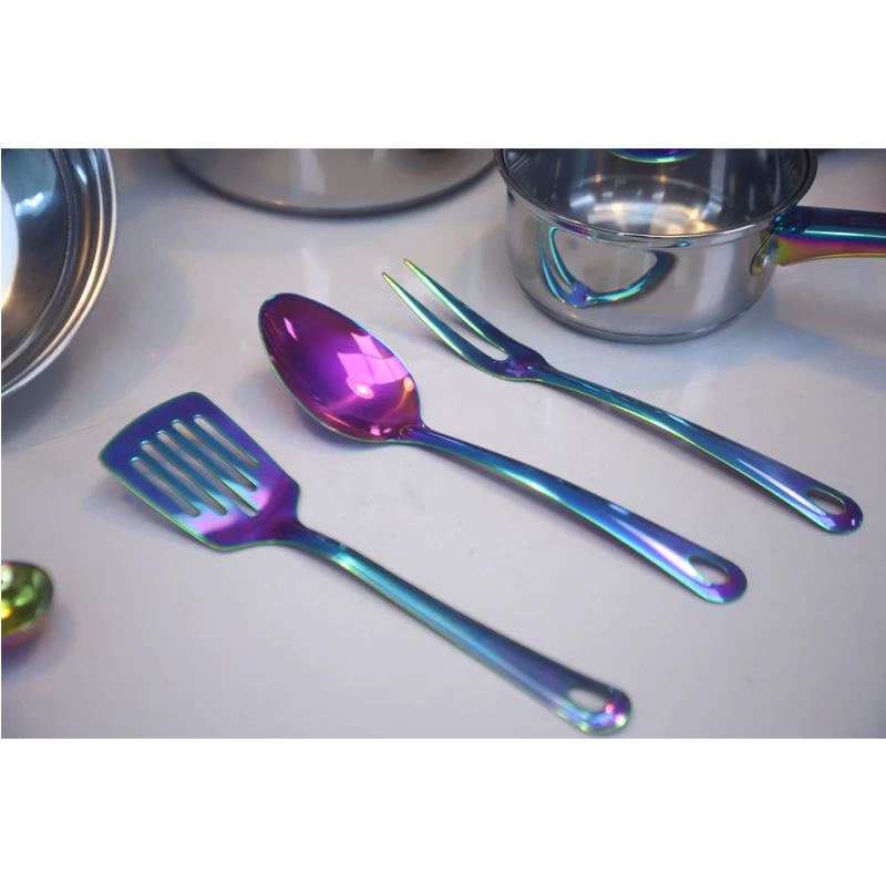 18pcs Stainless Steel Cookware with Color Rainbow Casserole Saucepan Set