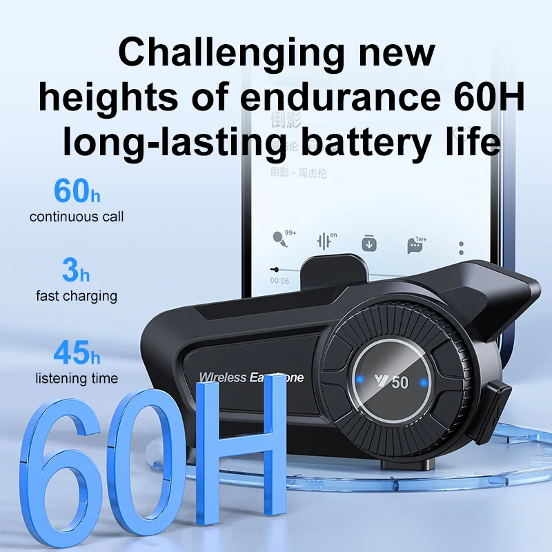 Y50 Auricolare Bluetooth Per Casco Moto – Wireless 5.3, Impermeabile IPX6, Cancellazione Del Rumore, Batteria 1500mAh, Altoparlante Ultrasottile 0.38″, Adatto A Tutti I Caschi - 3