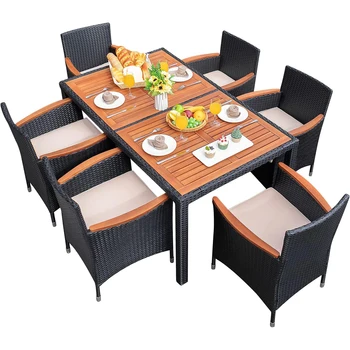 HomeCome Modern 6 Seat Outdoor Metal Patio Dining Set 7-Pieces Garden Chairs with Wood Table