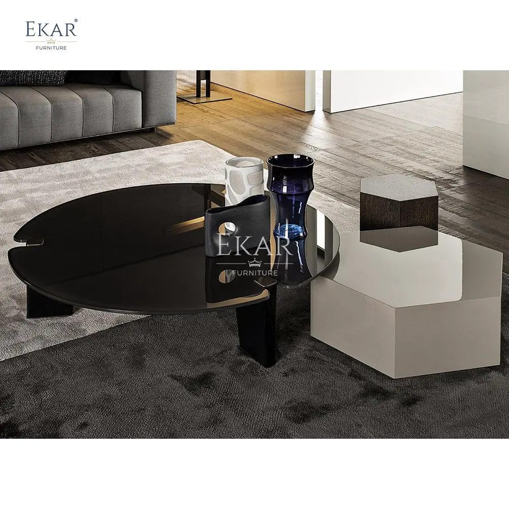 product modern elegant coffee tables set hexagonal high gloss gray solid wood multi layer design for living room and bedroom use-61