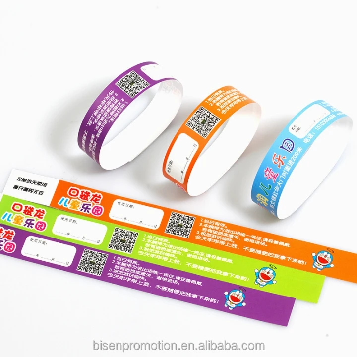 Custom Logo RFID Waterproof Disposable Ticket QR Code Wristband One Time Use Tyvek Festival Digital Printing Paper Event