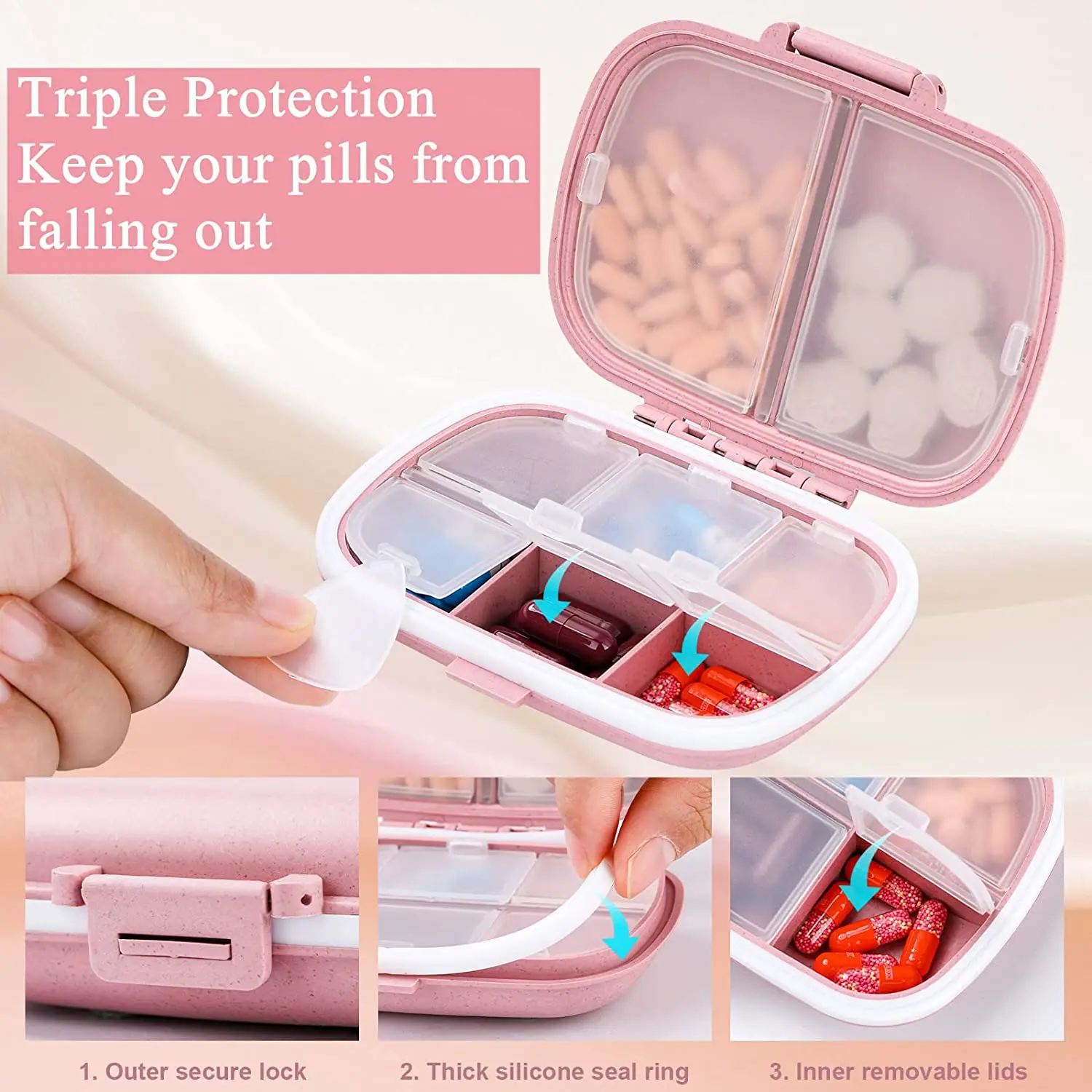 Metal Moisture Proof Weekly Pill Organizer, Stackable Aluminum Alloy BPA Free Travel Hiking 7 Day Pill Box