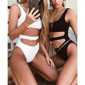 Guangzhou Private Labels Mujer One Piece Sexy Bikini Swimsuits Floral/Solid Pattern Breathable