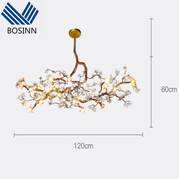 Copper Chandelier Lights with Sparkling Azure Stone Trumpet Flower Lanterns Decoration Club Ceiling Pendant Lamp