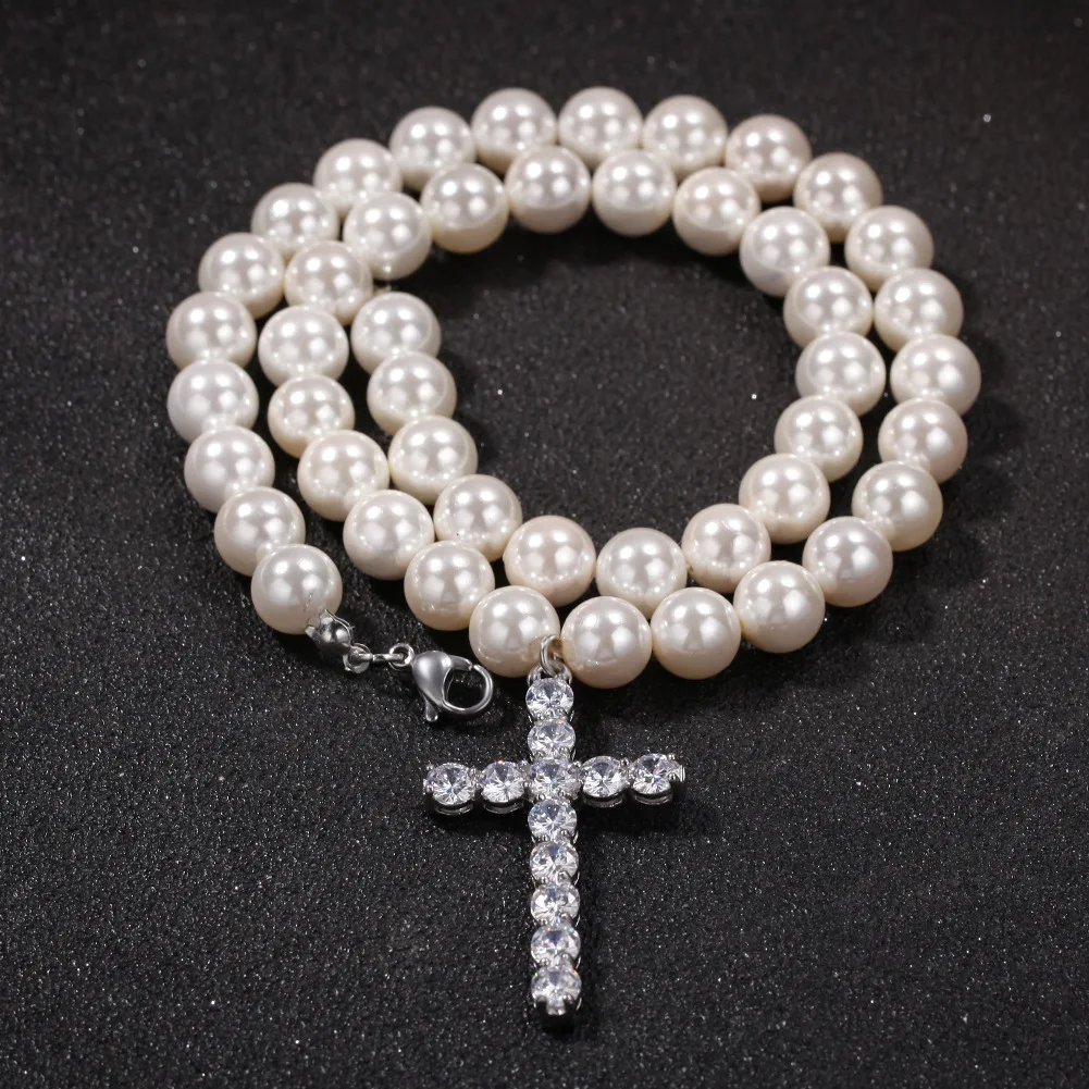 Men's Pearls Beaded Cross Bracelet