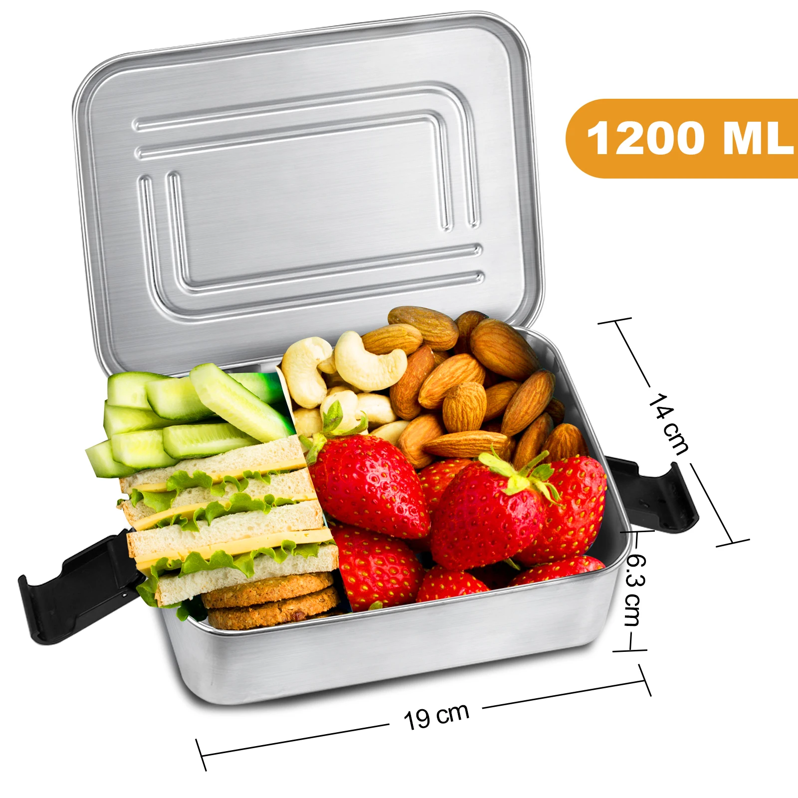 Aohea SS304 Stainless Steel Food Container Nylon Button Big-Capacity Bento Box School manufacture