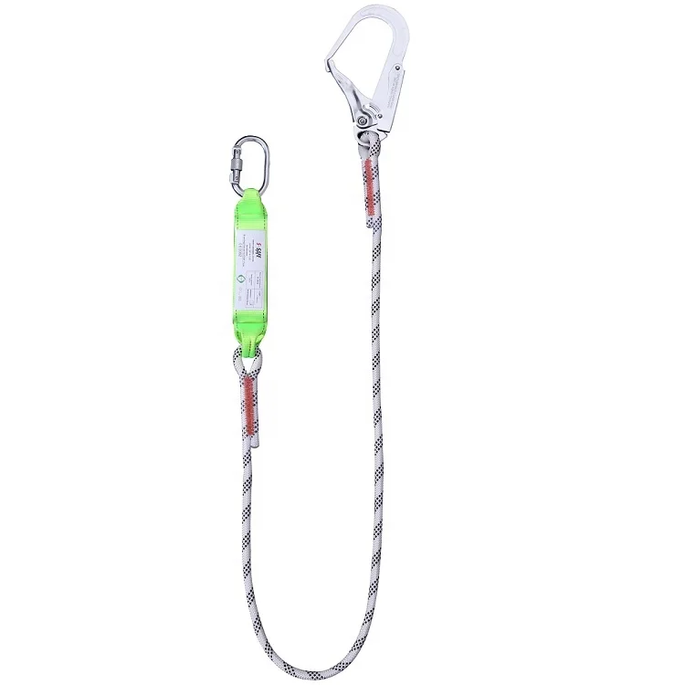 High Quality Polyester Fall Protection  Energy Absorbing Safety Harness Rope Lanyard With Big Hook and Carabiner