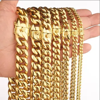 New Trend Fashion Jewelry Cuban Chain Bracelet Thick 18K Gold Plated Stainless Steel Bracelet for Men