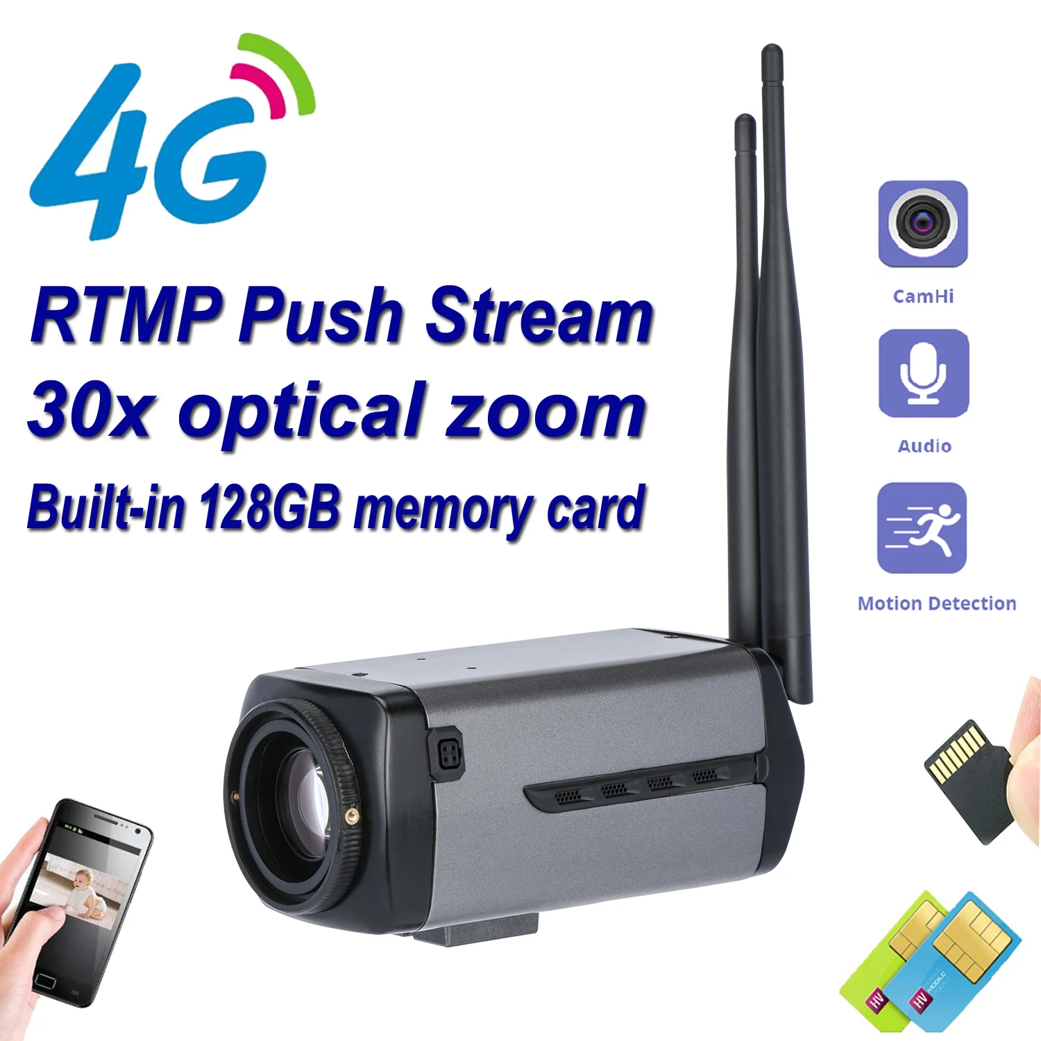RTMP Push Stream IP Camera 4G 30X Zoom 1080P Surveillance