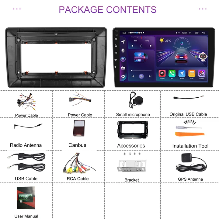 Podofo 10.1" 2+32G Android 13 Car Radio Frame for Chevrolet GMC 2007-2012 Carplay Android Auto GPS BT Wifi Hifi AI DSP FM/RDS
