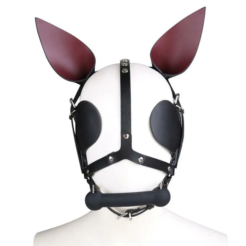 Free Custom Box - Bdsm Cosplay Role Play Clothing High Quality Pu Leather Pony Girl Harness Headpiece With Ear Eye Mask Slave