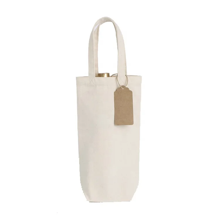 Manufacture Custom Logo Single Bottle Cotton Canvas Wine Carrier Tote Bags With Water Bottle Holder