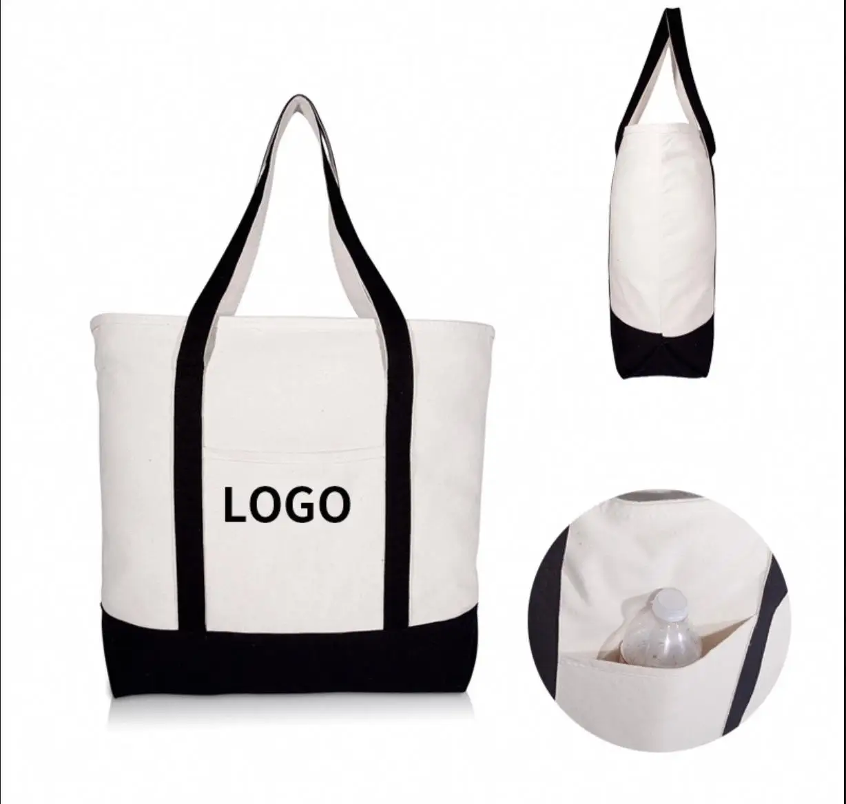 Heat Transfer Canvas Boat Beach Bag the Cotton Embroidered Shopping Tote Bag With Long Handle