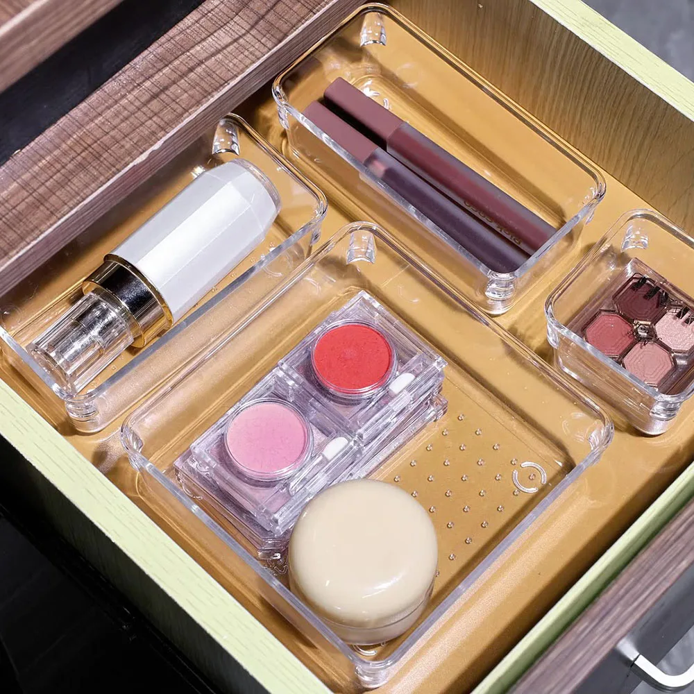Cross Border Acrylic Grid Tray Adjustable Plug Home Daily Desktop Storage Makeup Organizers