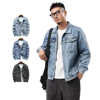 Factory direct sales denim jackets Classic men's denim jacket in autumn, slim fit and minimalist lapel denim jacket