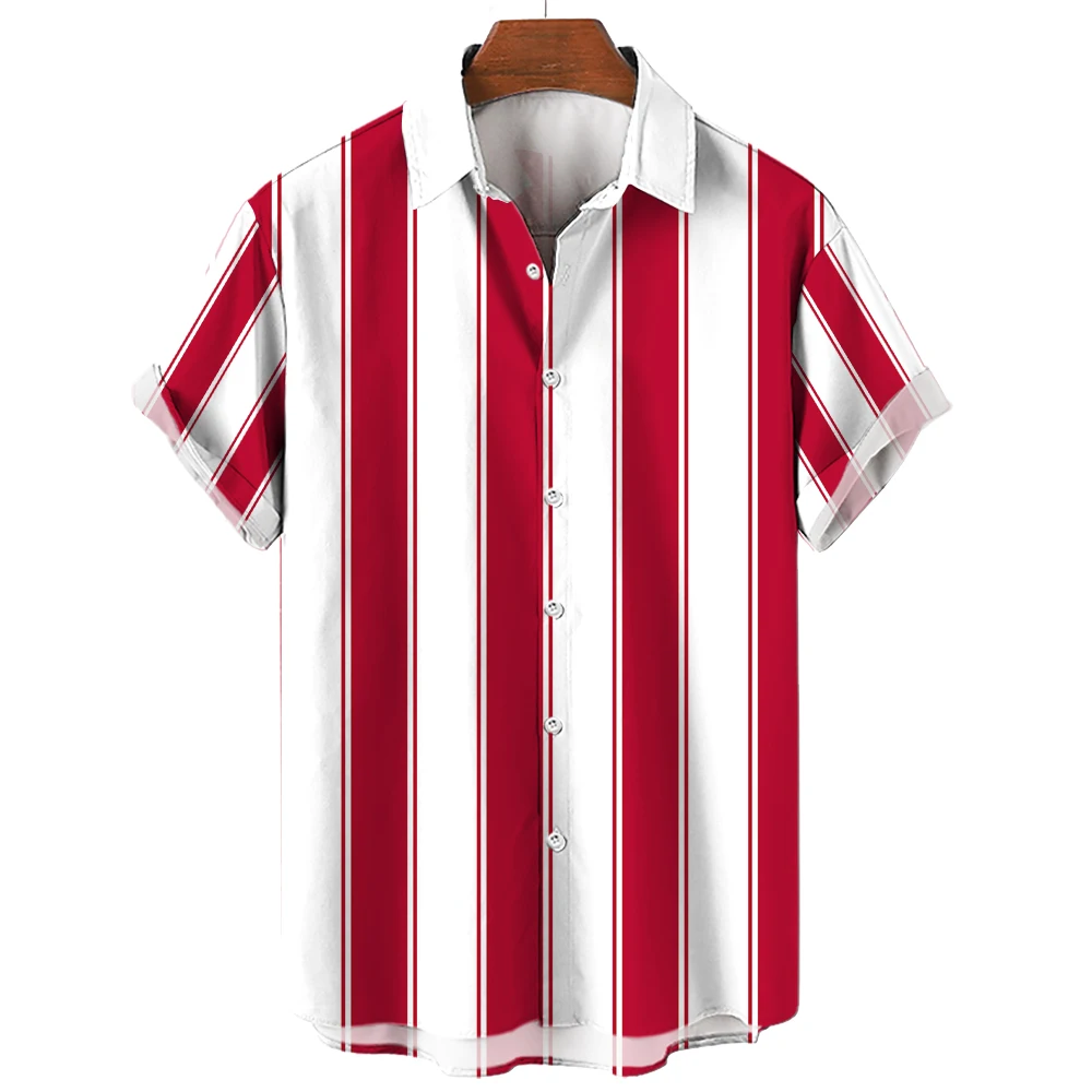 Men's Hawaiian Shirt Summer Stripes Print Short Sleeve Top Tees Fashion ...
