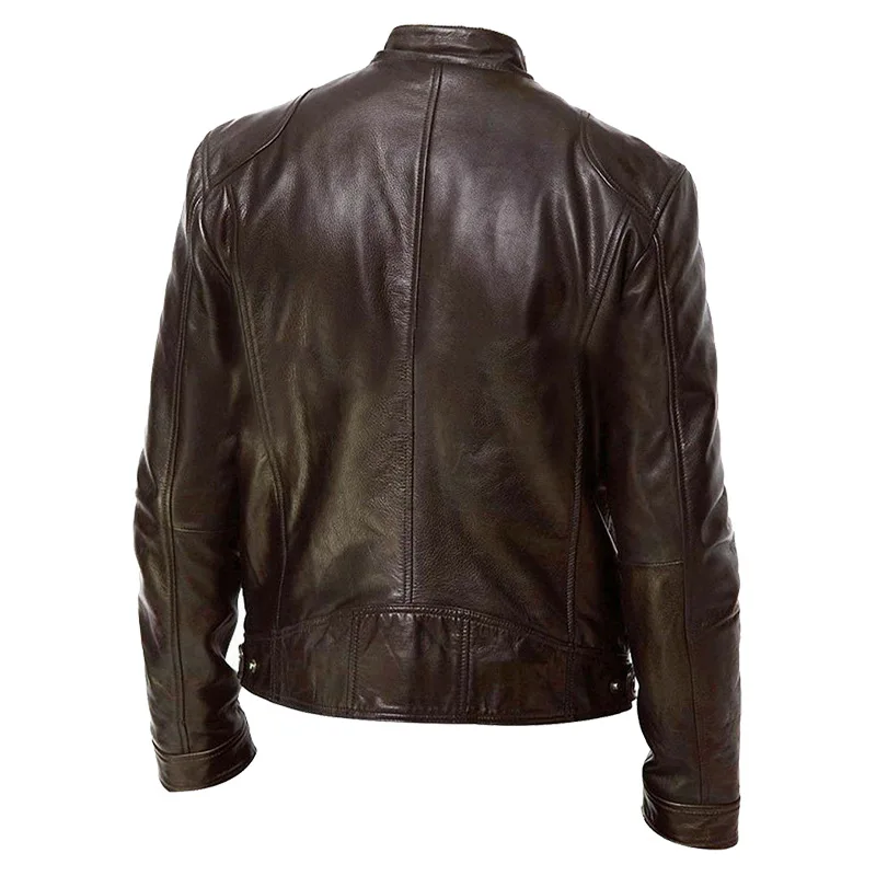 Classic Men's Leather Jacket Slim Fit Motorcycle Blazer Style_voghion.com
