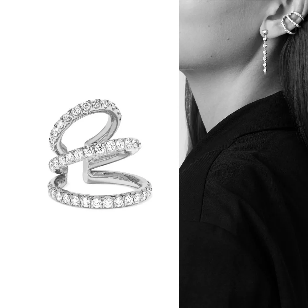 Clip on Earrings Triple Line Gold Silver Plated CZ Crystal Ear Cuff Pendientes De Clip Women Earrings Ear Wrap Ear Cuff Brincos