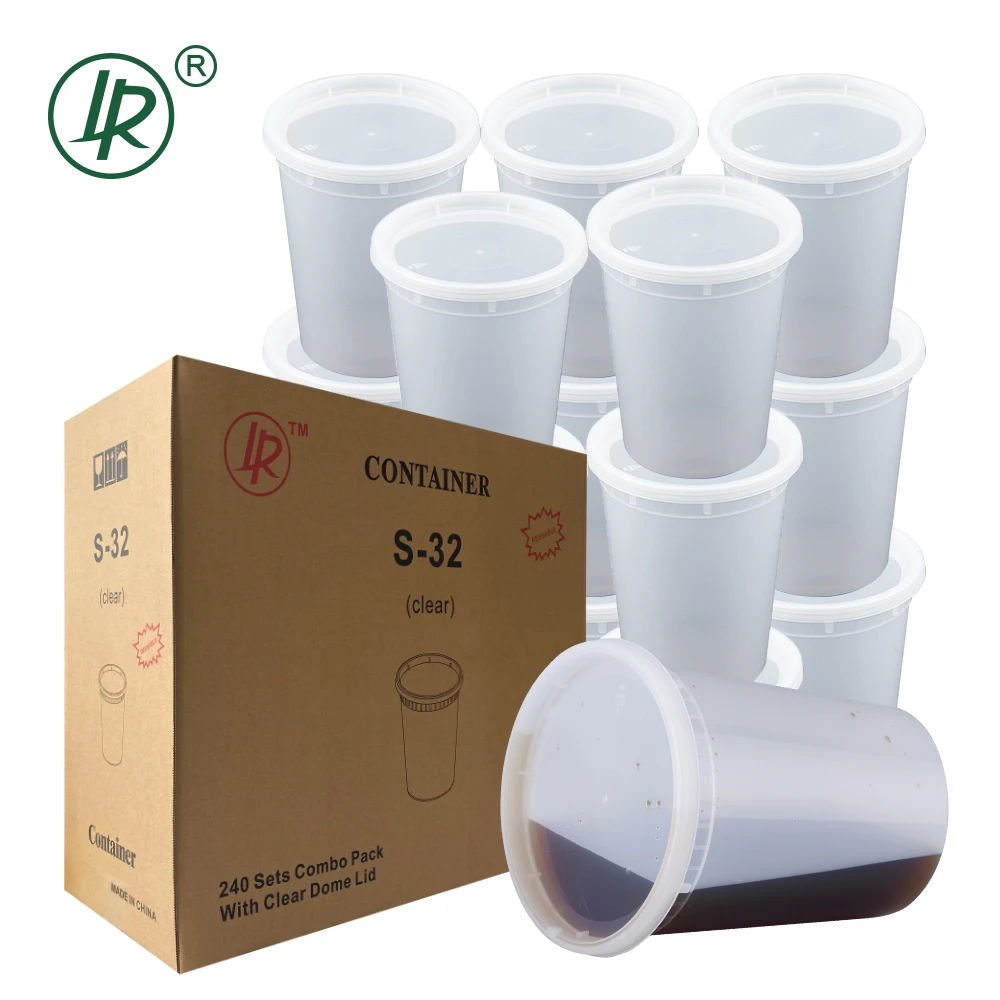 Freezer Safe Food Storage Soup Container Stackable Disposable Plastic Meal Prep Cup Deli Containers with Airtight Lids, 32 oz