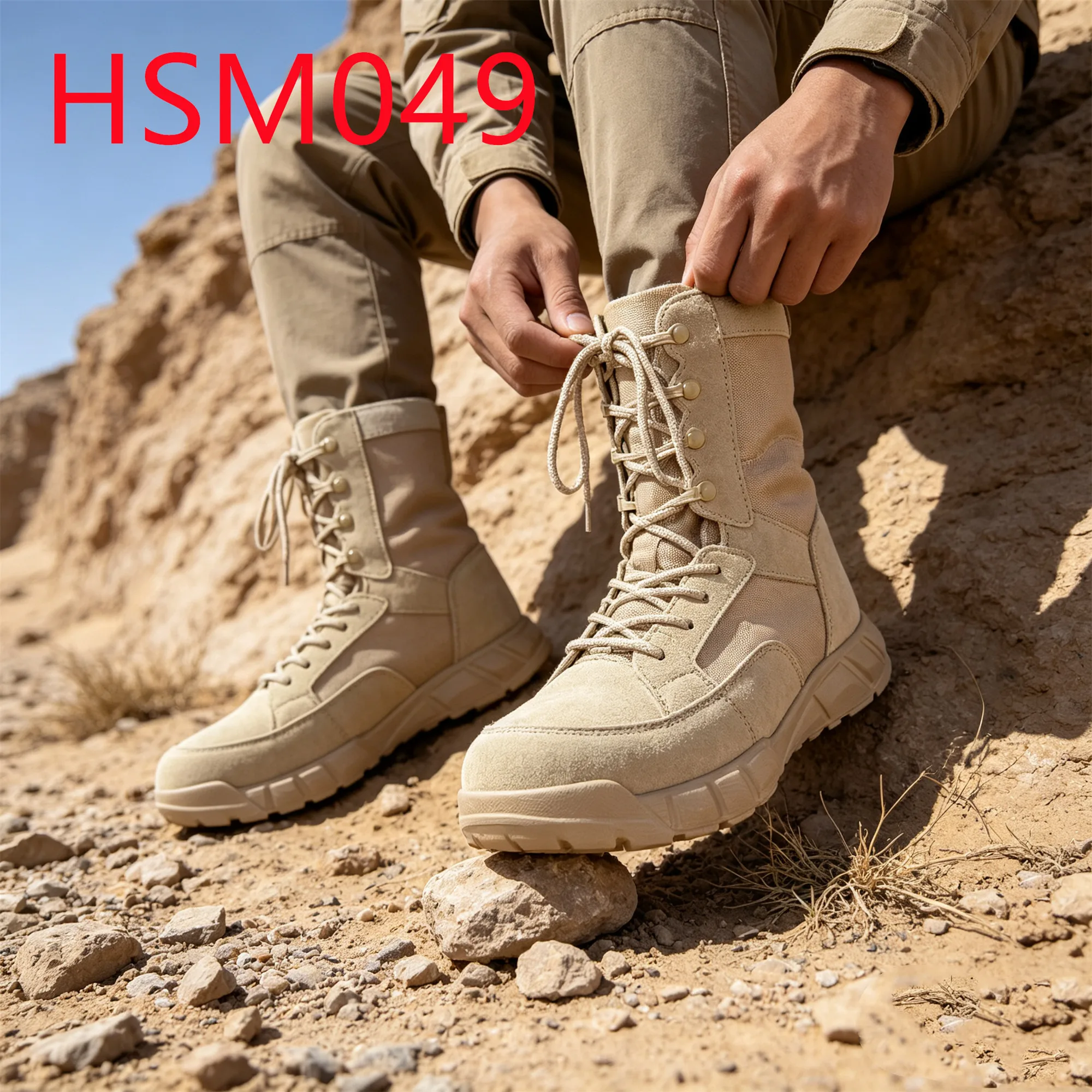 HY,Obstacle Training High-rebound PU Outsole Hua Singh Combat Boots Field Drill Sand/black Color Men Leather Boots HSM049