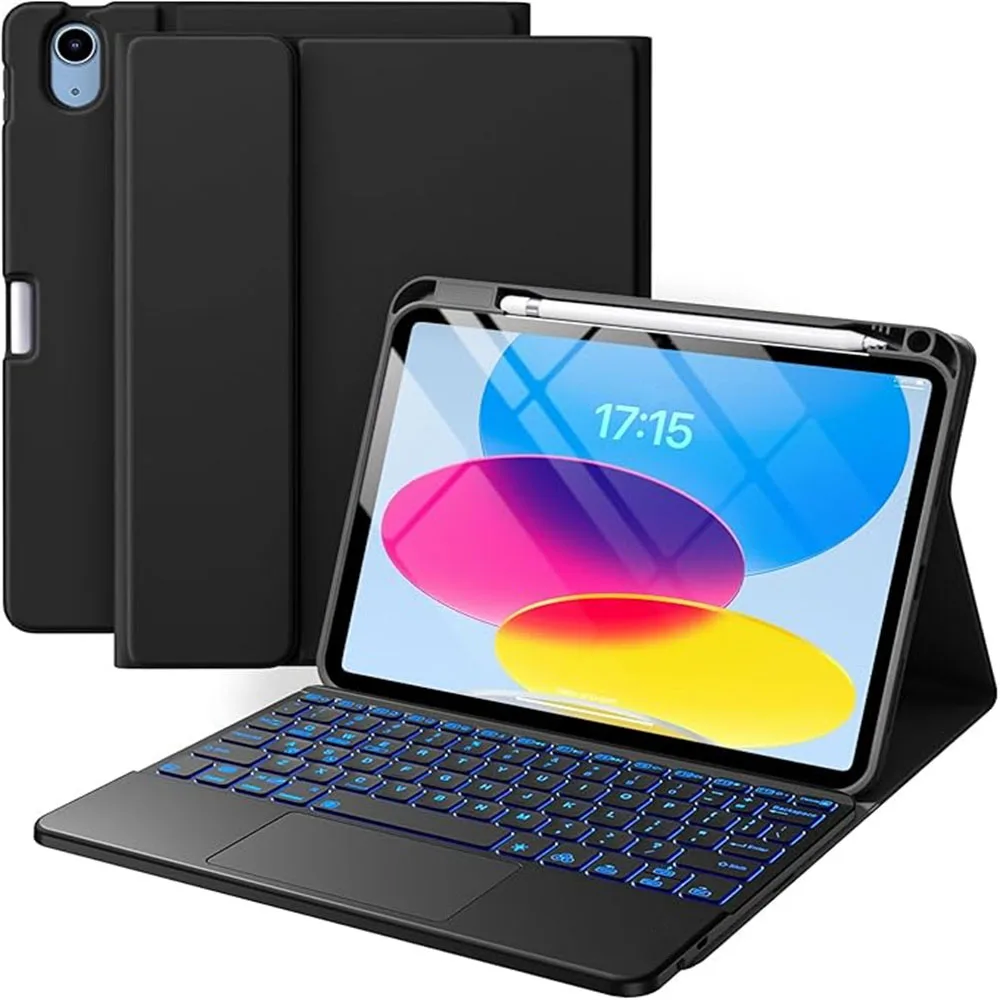 Étui clavier folio personnalisable Laudtec pour iPad 10e génération avec support de pavé tactile multi-touch et emplacement pour stylo