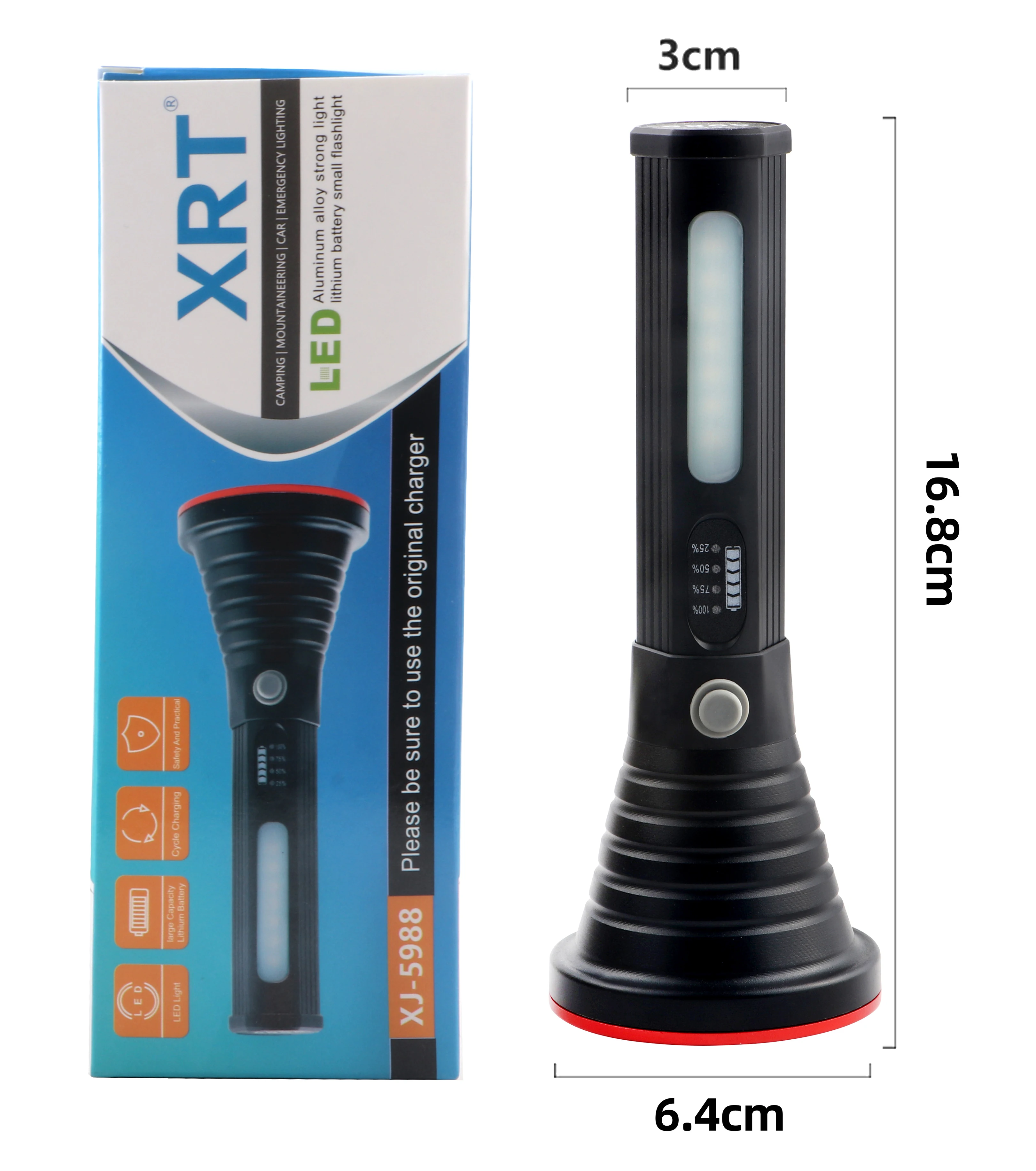 Waterproof USB Rechargeable LED Torch Light Flashlight Strong Outdoor Long Range New Spotlight Emergency Camping ABS Lamp Body