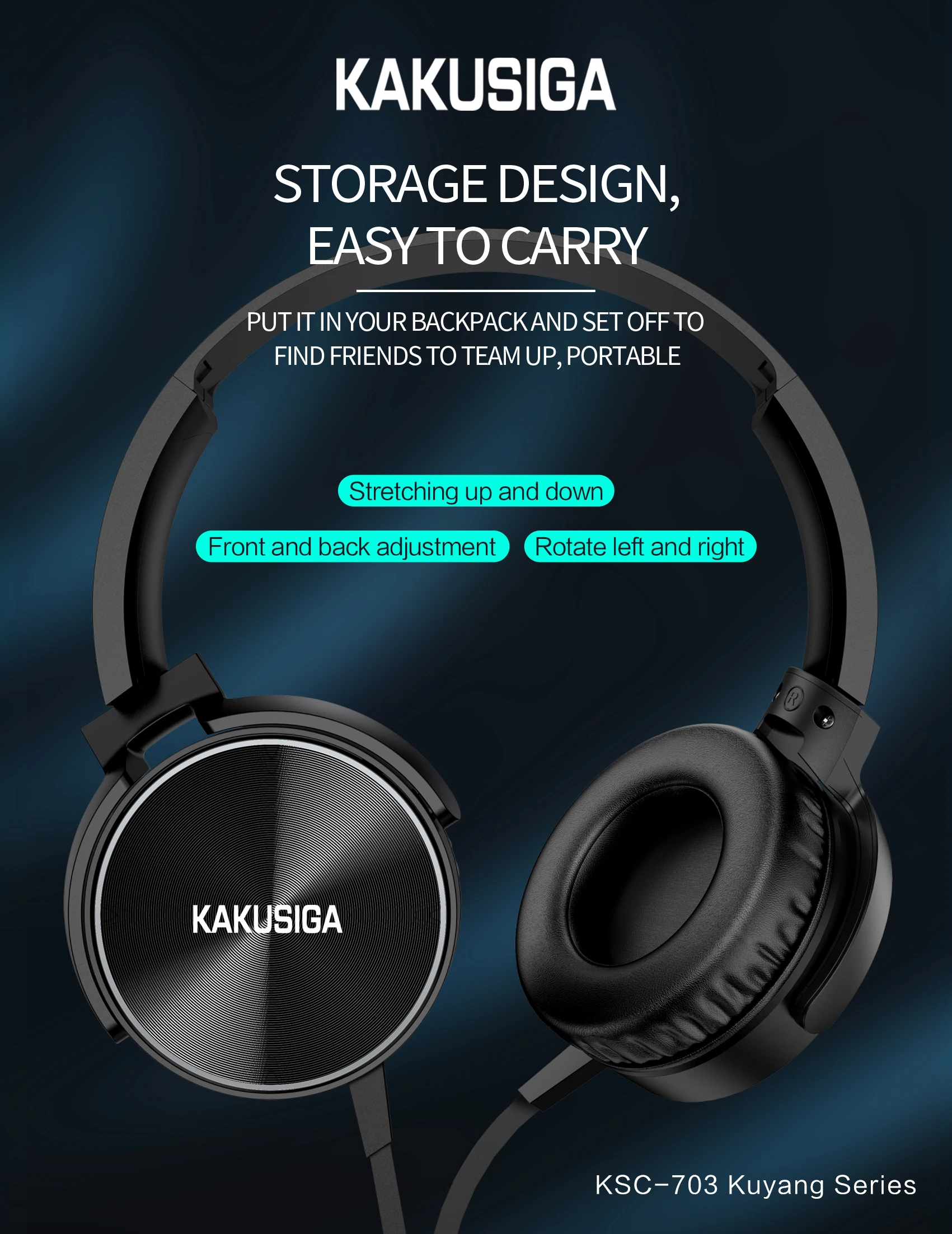 KAKUSIGA Wire Control Headphone High Quality 40MM Subwoof Headset Noise Cancelling Stereo Audio Earphone