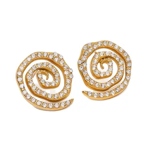 New Arrival Luxury 18K Gold Plated Zircon Earrings Trendy Style Stainless Steel Conch Stud Earrings