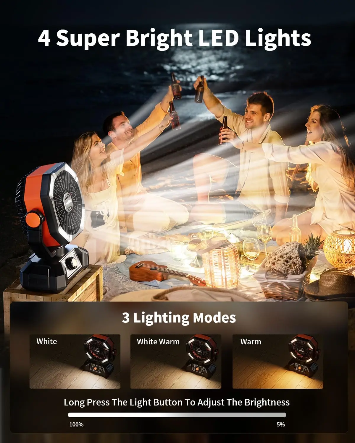 Dual Motor Camping Table Fan 20000mah With 16pcs LED 8 Speeds Desk Fan Tent Fan With Remote
