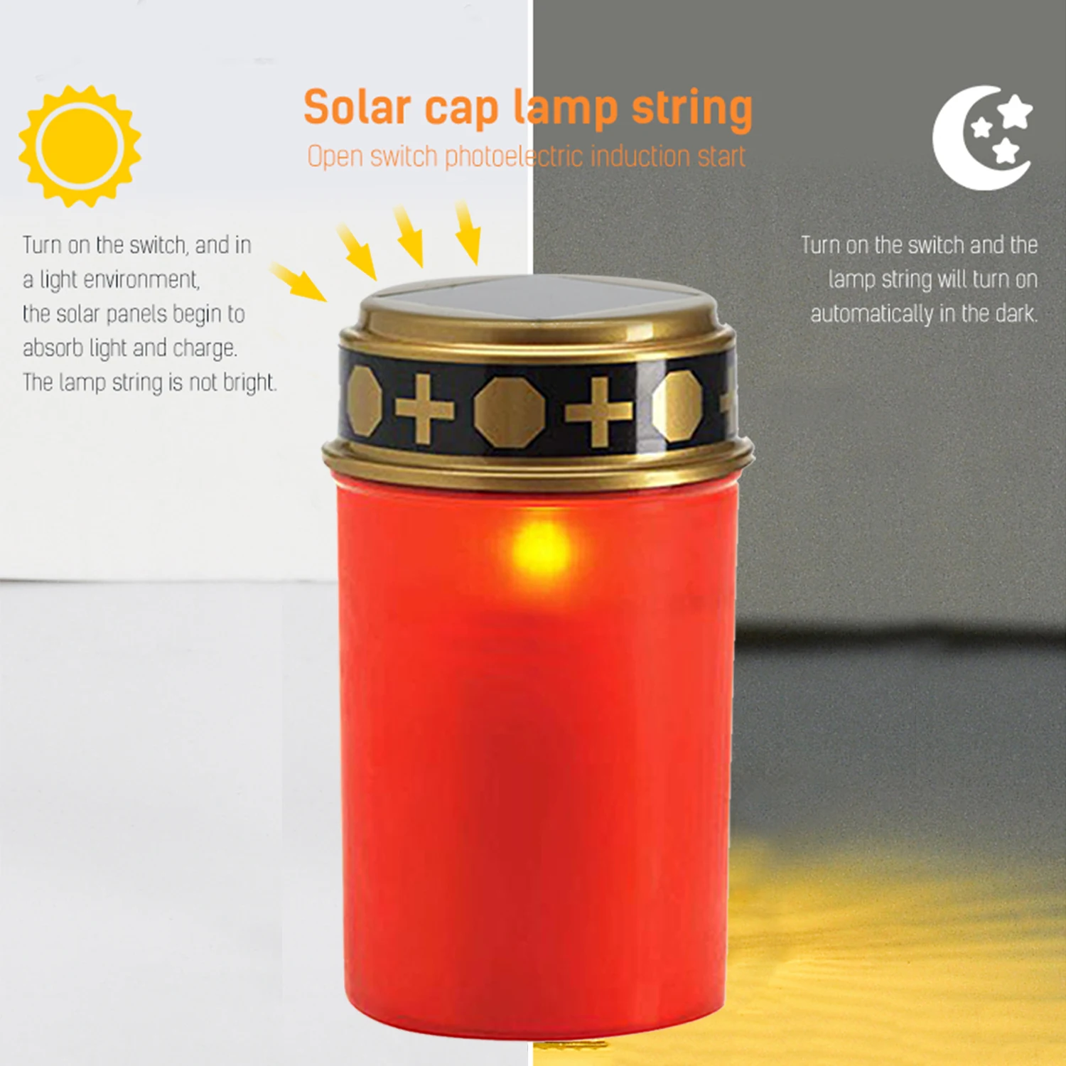Ip65 Solar Powered Cemetery Candle Solar Grave Light Candle Votive