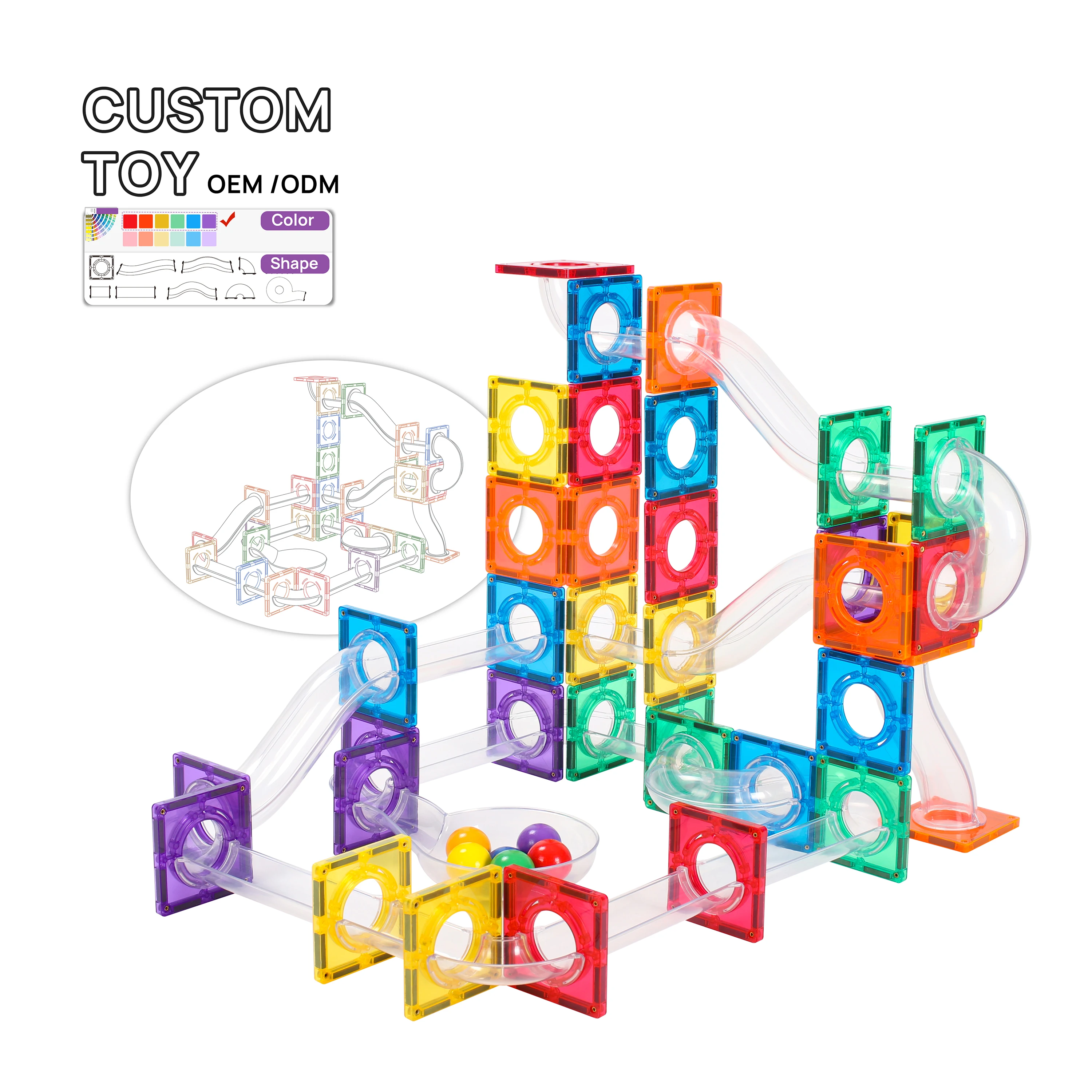 Mntl Self Assemble Magnetic Tile Marble Run Race Educational Kids Toy100 Pcs Magnetic Tiles Connecting  Blocks for Kids