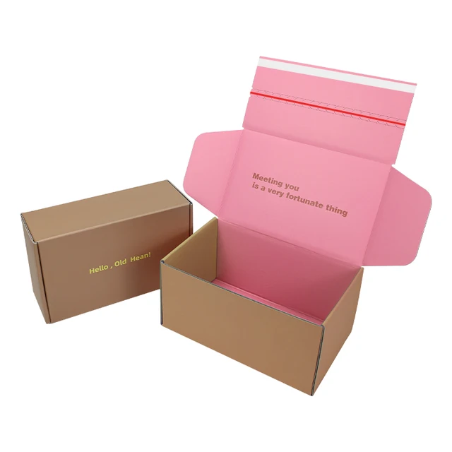 Custom Size Logo Biodegradable Corrugated Kraft Paper Boxes Shipping Mailer Peel-off Box Packaging With Tear-off Seal Strip