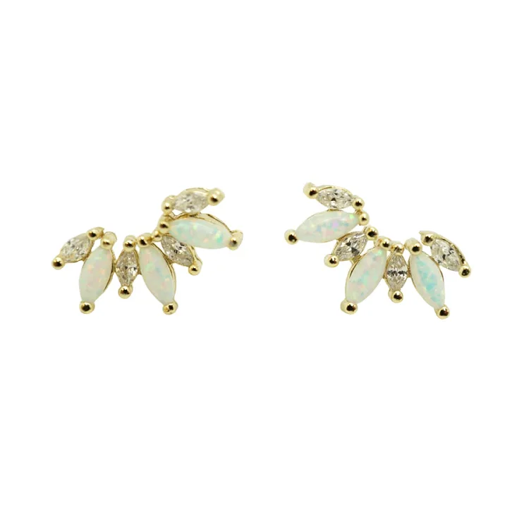 Hot sale 925 sterling silver baguette cz crown shape marquise opal stone bead earrings